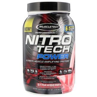 Muscletech, ニトロテクパウダー、究極の筋肉増大プロテイン、ストロベリー、2.00ポンド (907 g)
