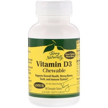 EuroPharma, Terry Naturally, Vitamin D3 Chewable, Mixed Berry , 5,000 IU, 90 Chewable Tablets