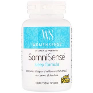 Natural Factors, WomenSense、ソムニセンス、睡眠フォーミュラ、90ベジタリアンカプセル