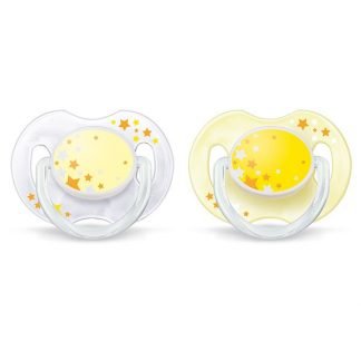 Philips Avent, 歯列矯正グロウインザダークナイトタイムおしゃぶり、生後0-6ヶ月用、 2パック