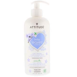 ATTITUDE, Baby Leavesサイエンス、2イン1ナチュラルシャンプー & ボディウォッシュ、アーモンドミルク、16液量オンス (473 ml)