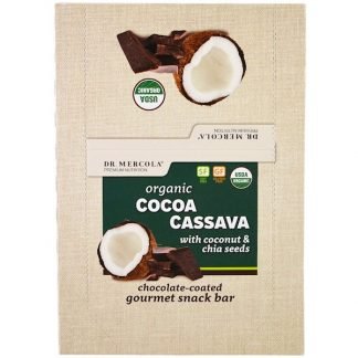 Dr. Mercola, Organic Cocoa Cassava with Coconut & Chia Seeds, 12 Bars, 1.55 oz (44 g) Each