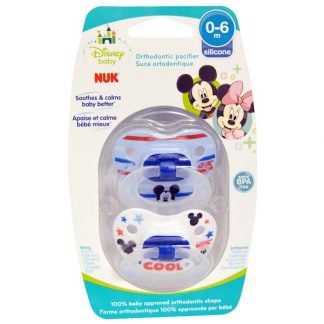 NUK, Disney Baby、Mickey Mouse Orthodontic Pacifier、0-6ヶ月、おしゃぶり2個入り