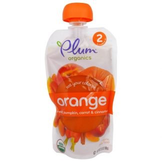 Plum Organics, イート・ユア・カラー、オレンジ：桃、かぼちゃ、ニンジン、シナモン、99g