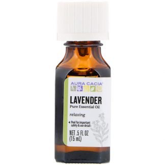 Aura Cacia, 100% 純正エッセンシャルオイル、ラベンダー、.5 液オンス (15 ml)
