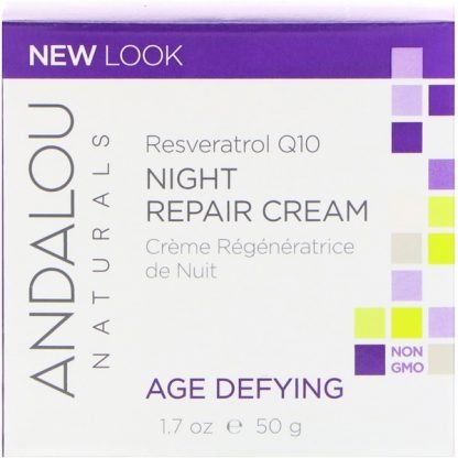 Andalou Naturals, ナイトリペアクリーム, レスペラトロルQ10, 老化対策, 50 ml