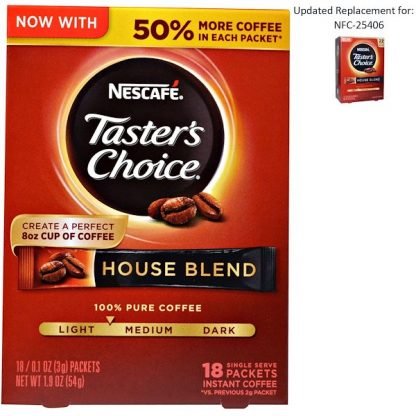 Nescafé, Taster's Choice, インスタントコーヒー, ハウスブレンド、1人分18袋、各0.1 オンス (3 g)