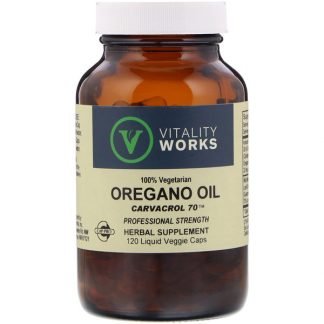 Vitality Works, オレガノオイル、カルバクロール70、 120液体ベジカプセル