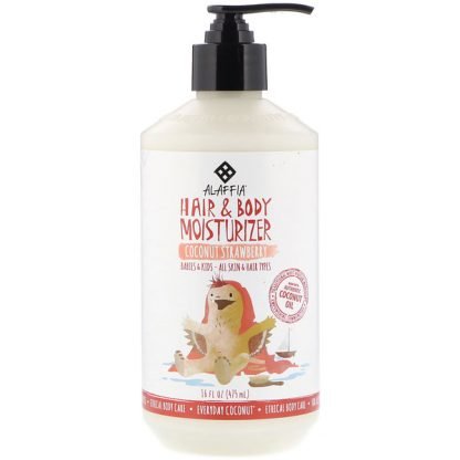 Alaffia, Everyday Coconut, Hair & Body Moisturizer, Babies & Kids, All Skin & Hair Types, Coconut Strawberry, 16 fl oz (475 ml)