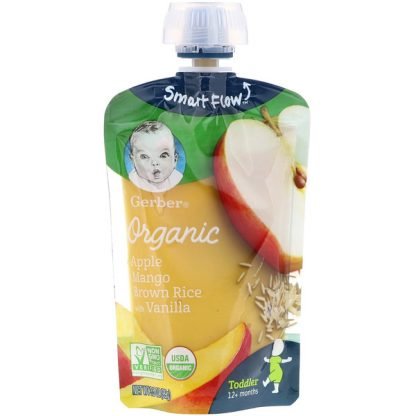 Gerber, 2nd Foods, オーガニック, ベビーフード, フルーツ アンド グレイン, アップルマンゴー ウィズ ライス & バニラ, 3.5 oz (99 g) (Discontinued Item)