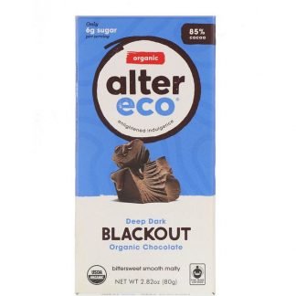 Alter Eco, オーガニックチョコレートバー、ディープダークブラックアウト、80g（2.82oz）