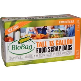 Biobag, 背の高い13ガロン フードスクラップバッグ, 12バッグ, 22.2インチ×29.0インチ×0 .68ミル