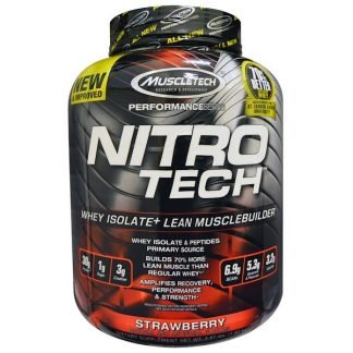 Muscletech, Nitro-Tech™（ニトロテック）、ホエイ アイソレート+ 無駄のない筋肉増強剤、ストロベリー味、3.97 ポンド (1.80 kg)