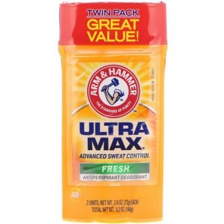 Arm & Hammer, ウルトラマックス、固体制汗デオドラント、男性用、フレッシュ、ツインパック、各2.6オンス（73g）