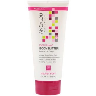 Andalou Naturals, ボディーバター、ベルベットソフト、バラ1000本、8 fl oz (236 ml)