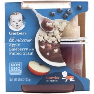 Gerber, Lil' Mixers, 8+ Months, Apple Blueberry With Puffed Grain, 3.6 oz (102 g)