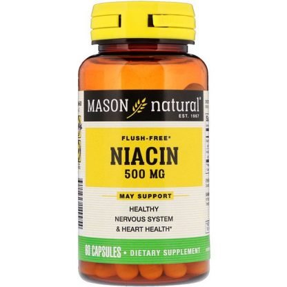 Mason Natural, ナイアシン、紅潮フリー、500 mg、60カプセル