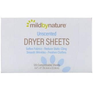 Mild By Nature, 乾燥機用シート型柔軟剤、無香料、コンポスタブル（生分解性）シート120枚
