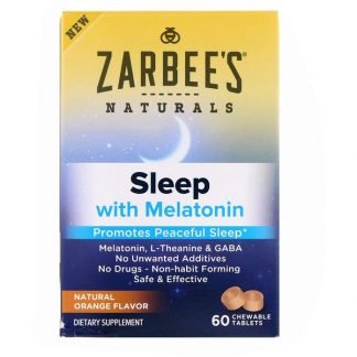 Zarbee's, スリープ・ウィズ・メラトニン、天然オレンジ、噛める錠剤60錠