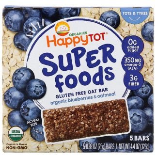 Happy Family Organics, オーガニックス・ハッピー・トット、スーパーフード、グルテンフリーオーツバー、オーガニックブルーベリー＆オートミール、5本入り、各25g