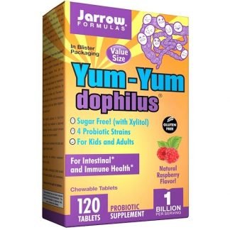 Jarrow Formulas, ヤムヤムドフィルス、砂糖不使用、天然ラズベリー味、チューイングタブレット 120 錠 (Ice)