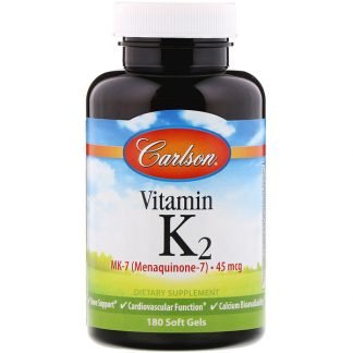 Carlson Labs, ビタミンK2 MK-7（メナキノン-7）、45mcg、ソフトジェル180粒