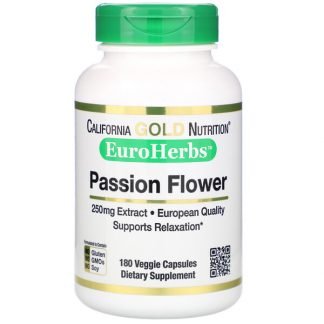 California Gold Nutrition, パッションフラワー、EuroHerbs、250mg、植物性カプセル180錠