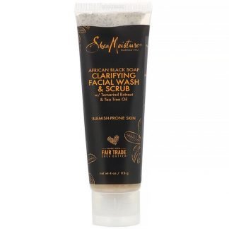 SheaMoisture, アフリカンブラックソープ、クラリファイングフェイシャルウォッシュ＆スクラブ、113g（4oz）