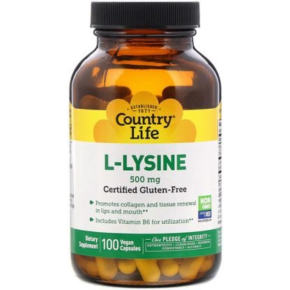 Country Life, L-リジン、500 mg、植物性カプセル100粒