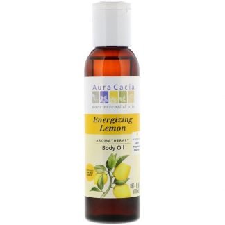 Aura Cacia, アロマセラピー ボディオイル, 元気が出る レモン, 4 オンス (118 ml)