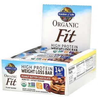Garden of Life, オーガニックフィット、ハイプロテイン減量バー、ピーナッツバターチョコレート、12本、各55g（1.94oz）