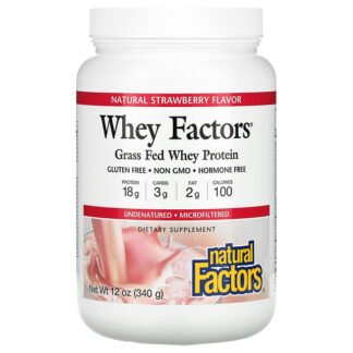 Natural Factors, ホエイファクターズ、 100%天然ホエイタンパク質、 自然なストロベリーフレーバー、 12オンス (340 g)