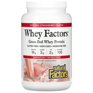 Natural Factors, ホエイファクター（Whey Factors）, 100％天然ホエイタンパク質（ホエイタンパク質）, 天然イチゴ風味, 2ポンド（907 g）