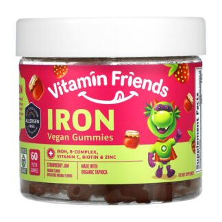 Vitamin Friends, Iron Vegan Gummies, Organic Strawberry Jam Flavor, 60 Pectin Gummies